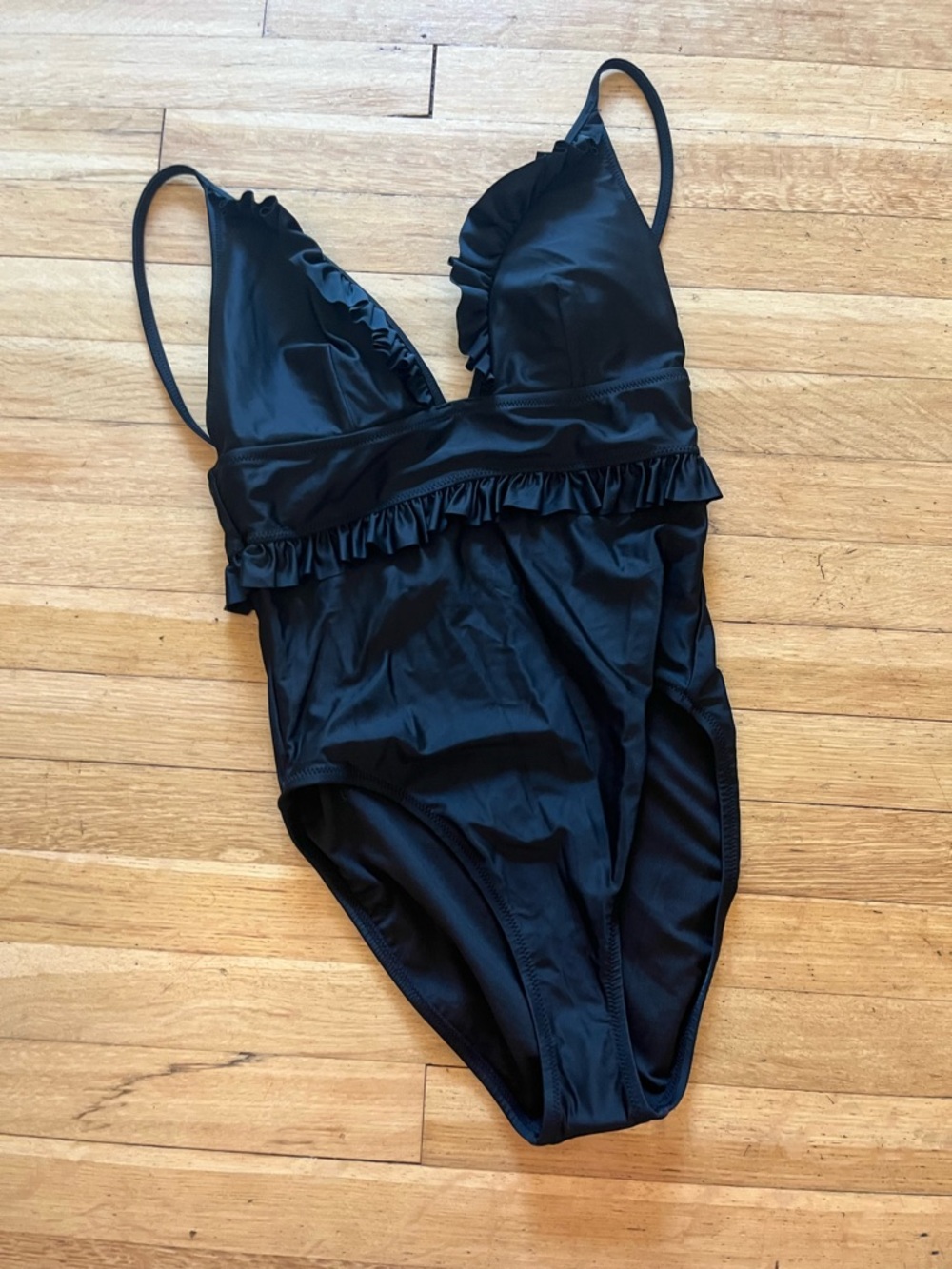 Women’s JCrew Black Ruffle One-Piece Swimsuit